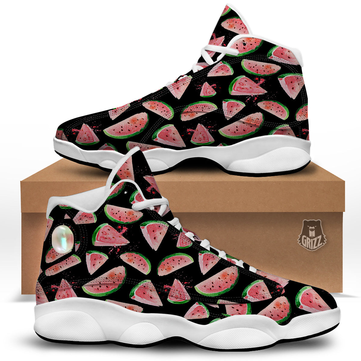 Watermelon Watercolor Print Pattern White Basketball Shoes-grizzshop