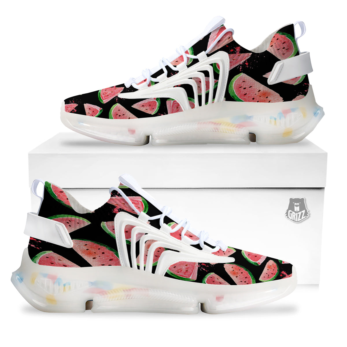 Watermelon Watercolor Print Pattern White Gym Shoes-grizzshop
