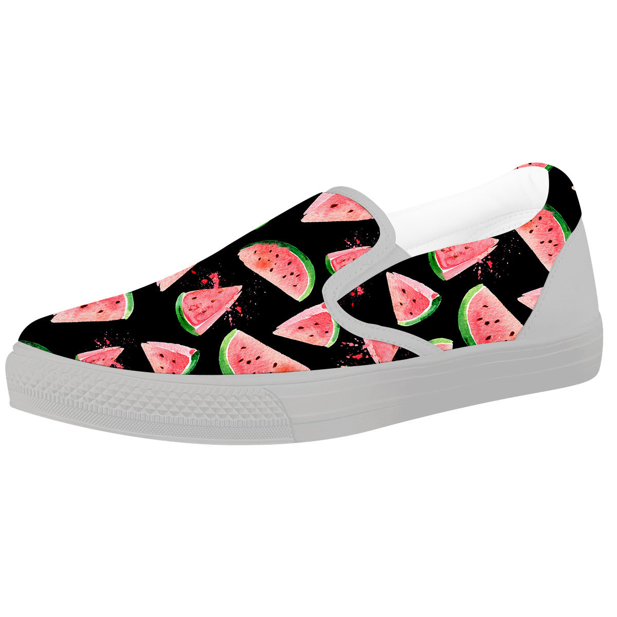 Watermelon Watercolor Print Pattern White Slip On Shoes-grizzshop