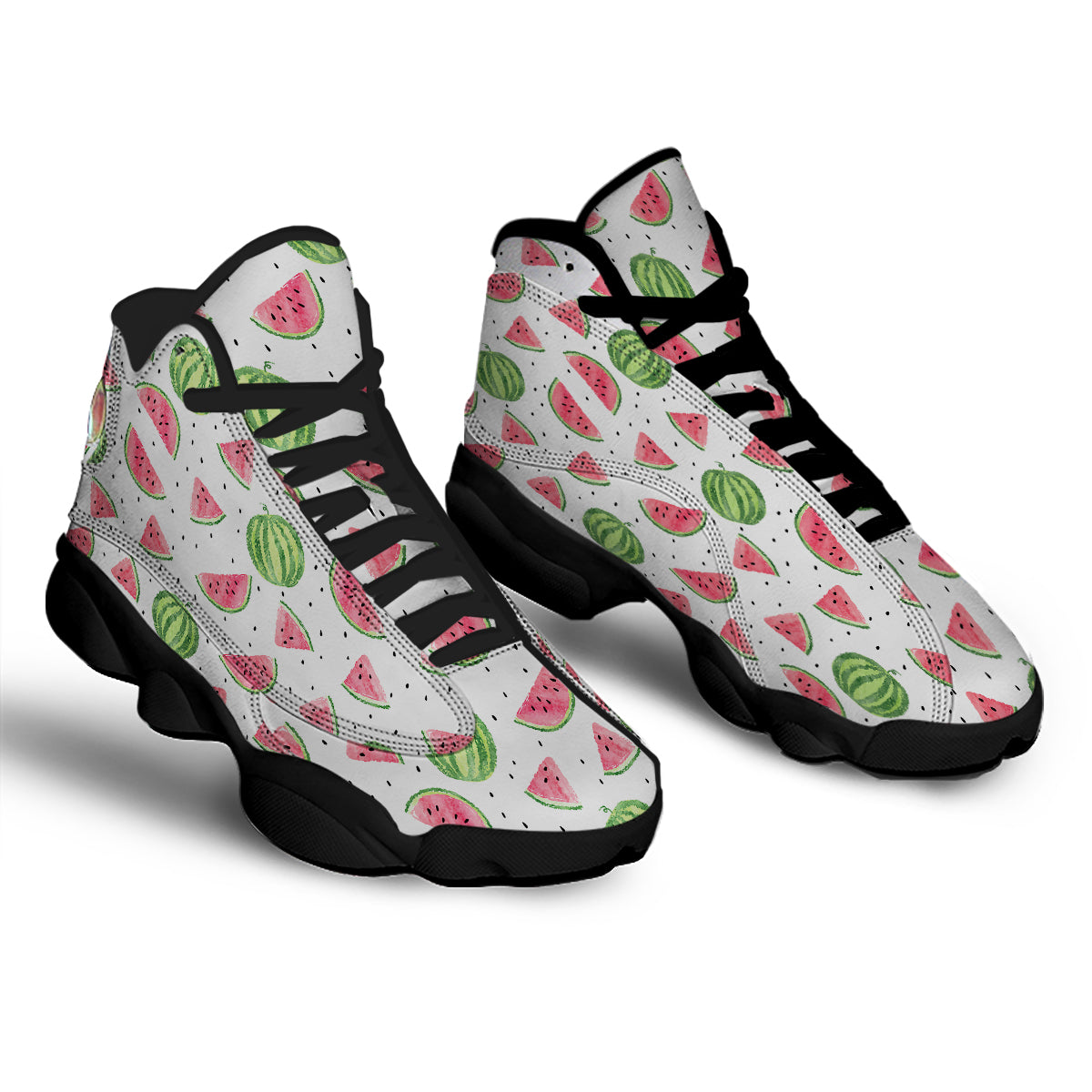 Watermelon White Summer Print Pattern Black Basketball Shoes-grizzshop