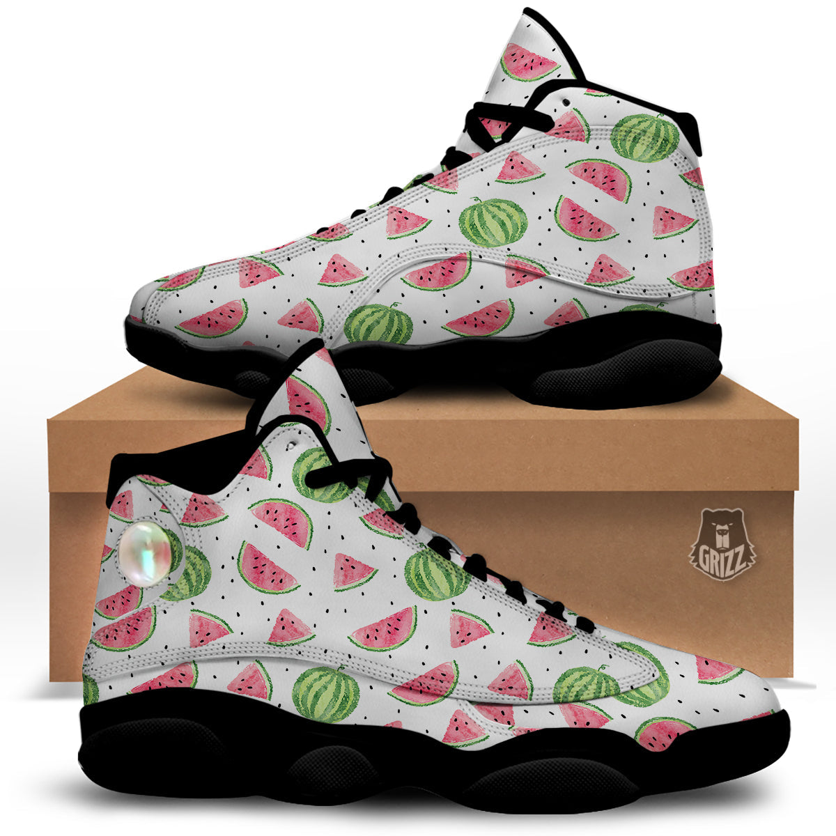 Watermelon White Summer Print Pattern Black Basketball Shoes-grizzshop