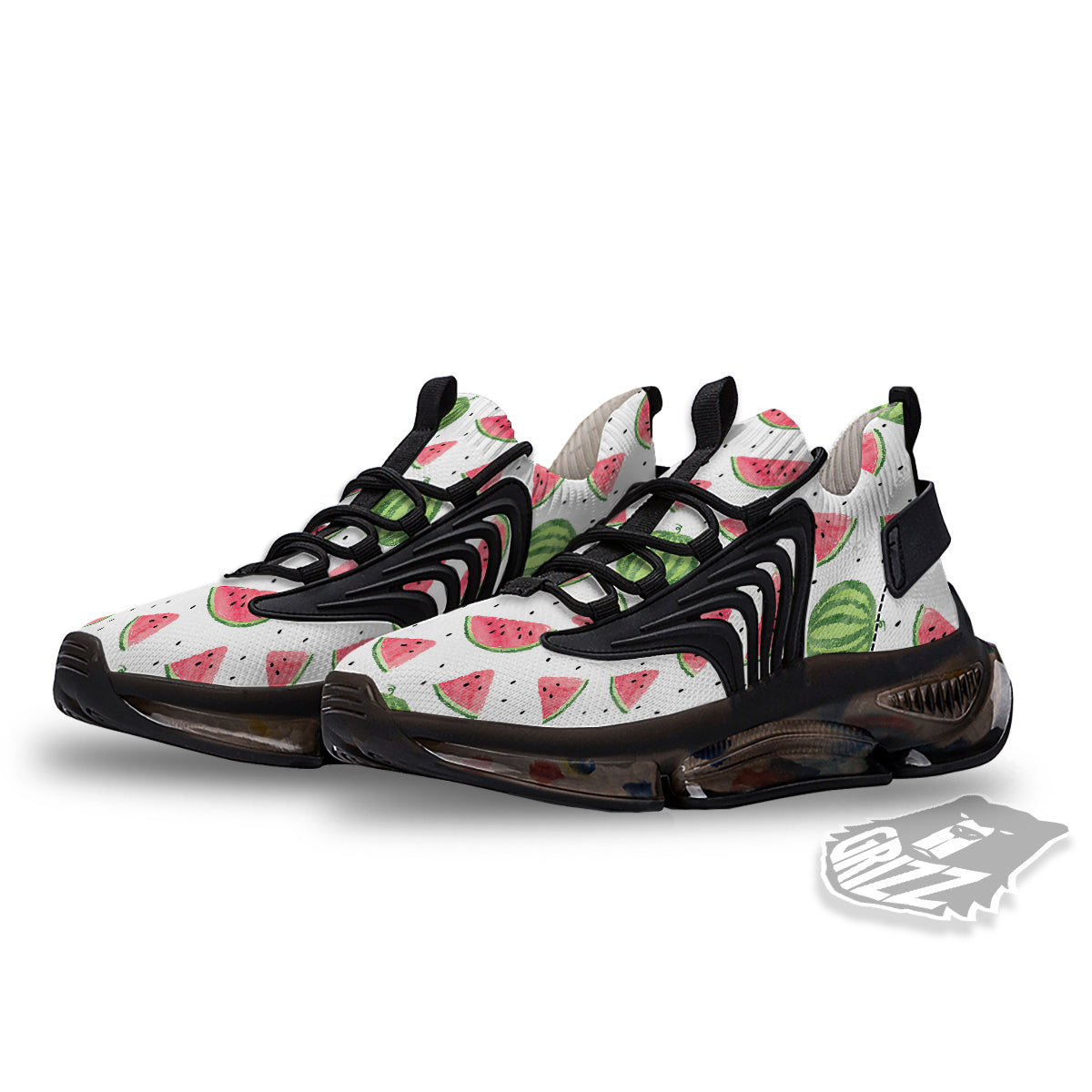 Watermelon White Summer Print Pattern Black Gym Shoes-grizzshop