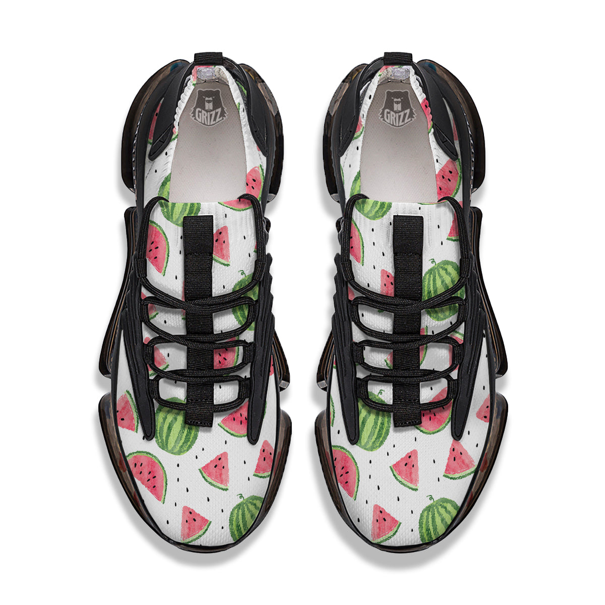 Watermelon White Summer Print Pattern Black Gym Shoes-grizzshop