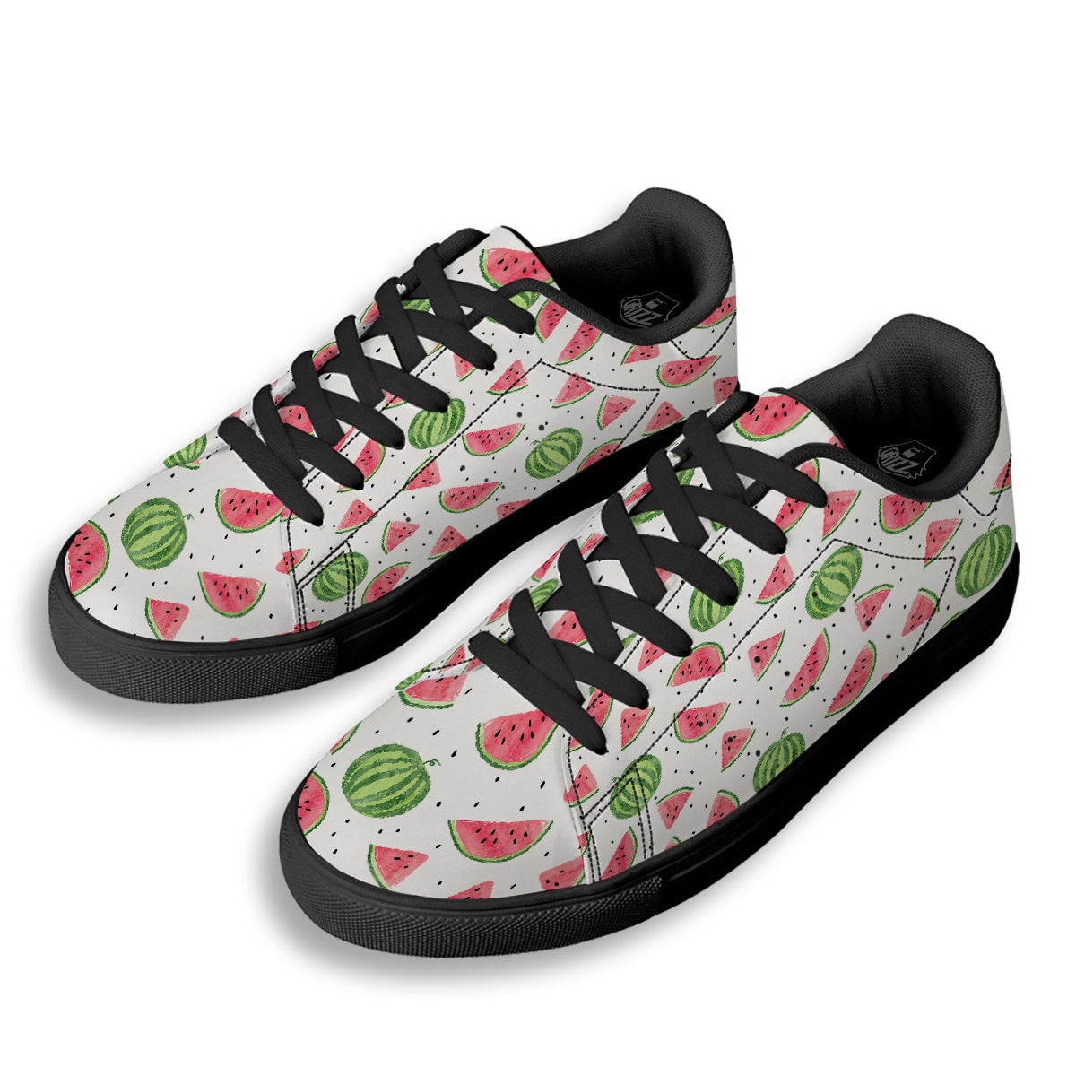 Watermelon White Summer Print Pattern Black Low Top Sneakers-grizzshop