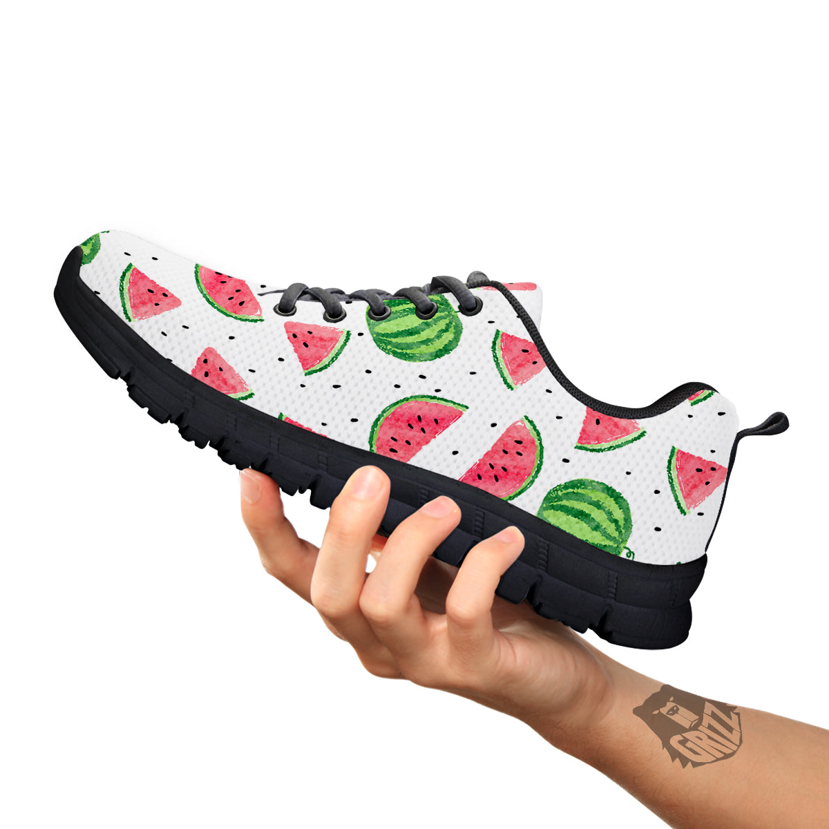 Watermelon White Summer Print Pattern Black Sneaker-grizzshop