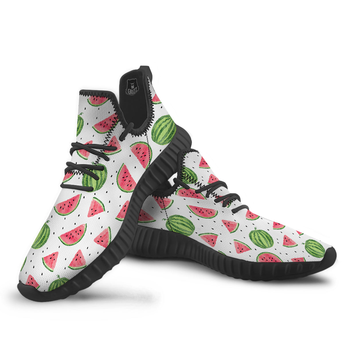 Watermelon White Summer Print Pattern Black Walking Shoes-grizzshop
