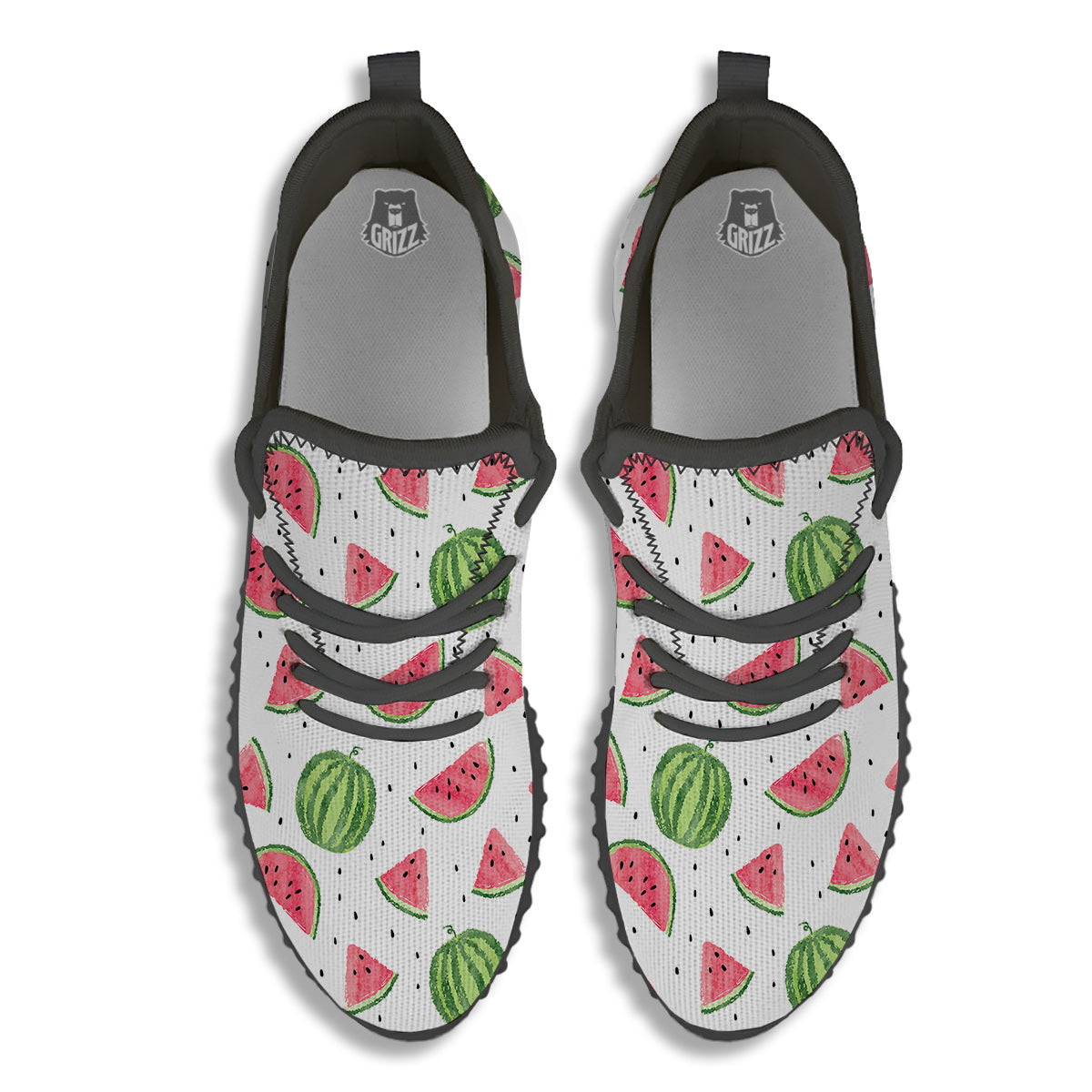 Watermelon White Summer Print Pattern Black Walking Shoes-grizzshop