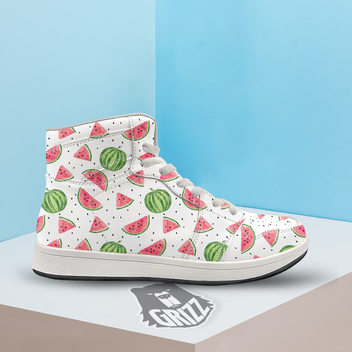 Watermelon White Summer Print Pattern High Top Sneakers-grizzshop