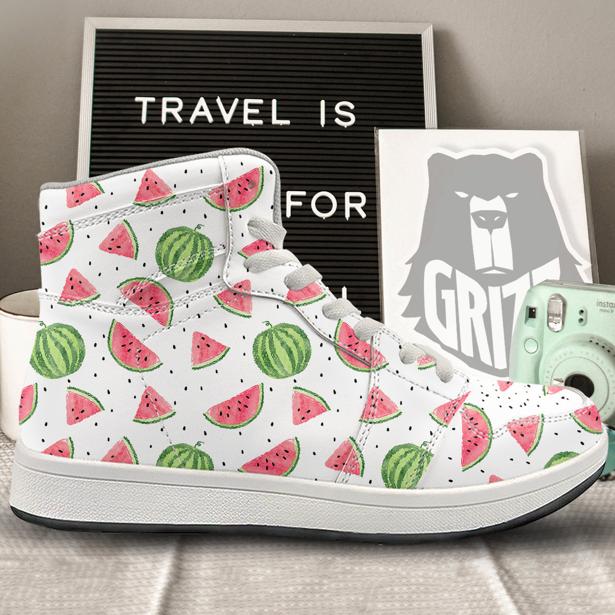 Watermelon White Summer Print Pattern High Top Sneakers-grizzshop