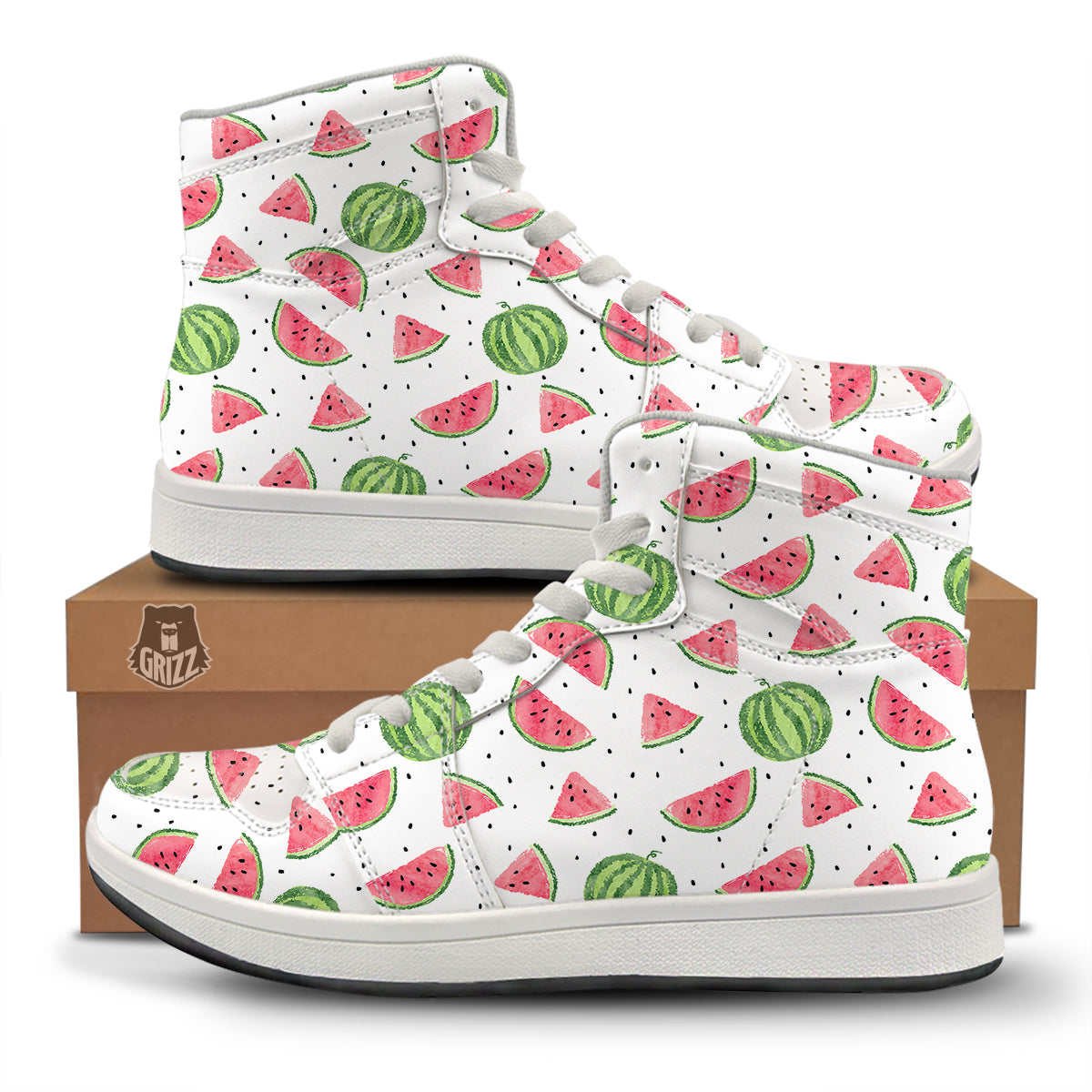 Watermelon White Summer Print Pattern High Top Sneakers-grizzshop