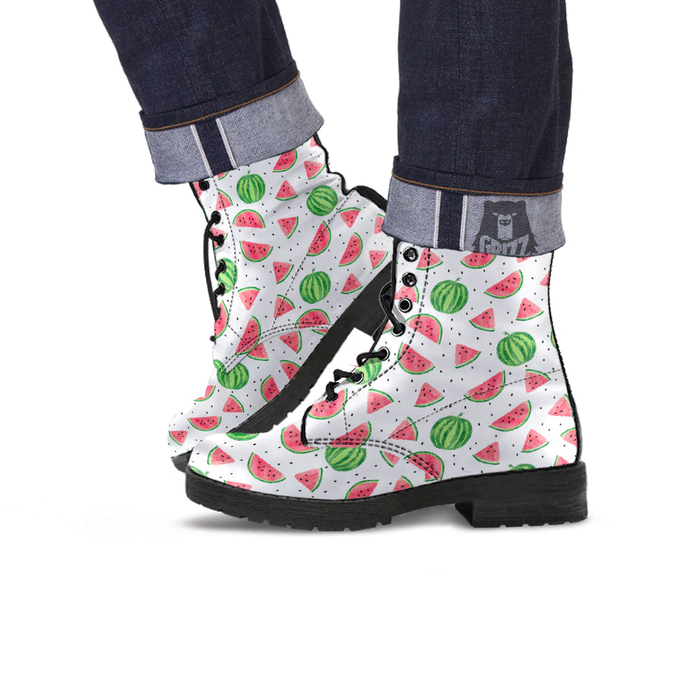 Watermelon White Summer Print Pattern Leather Boots-grizzshop