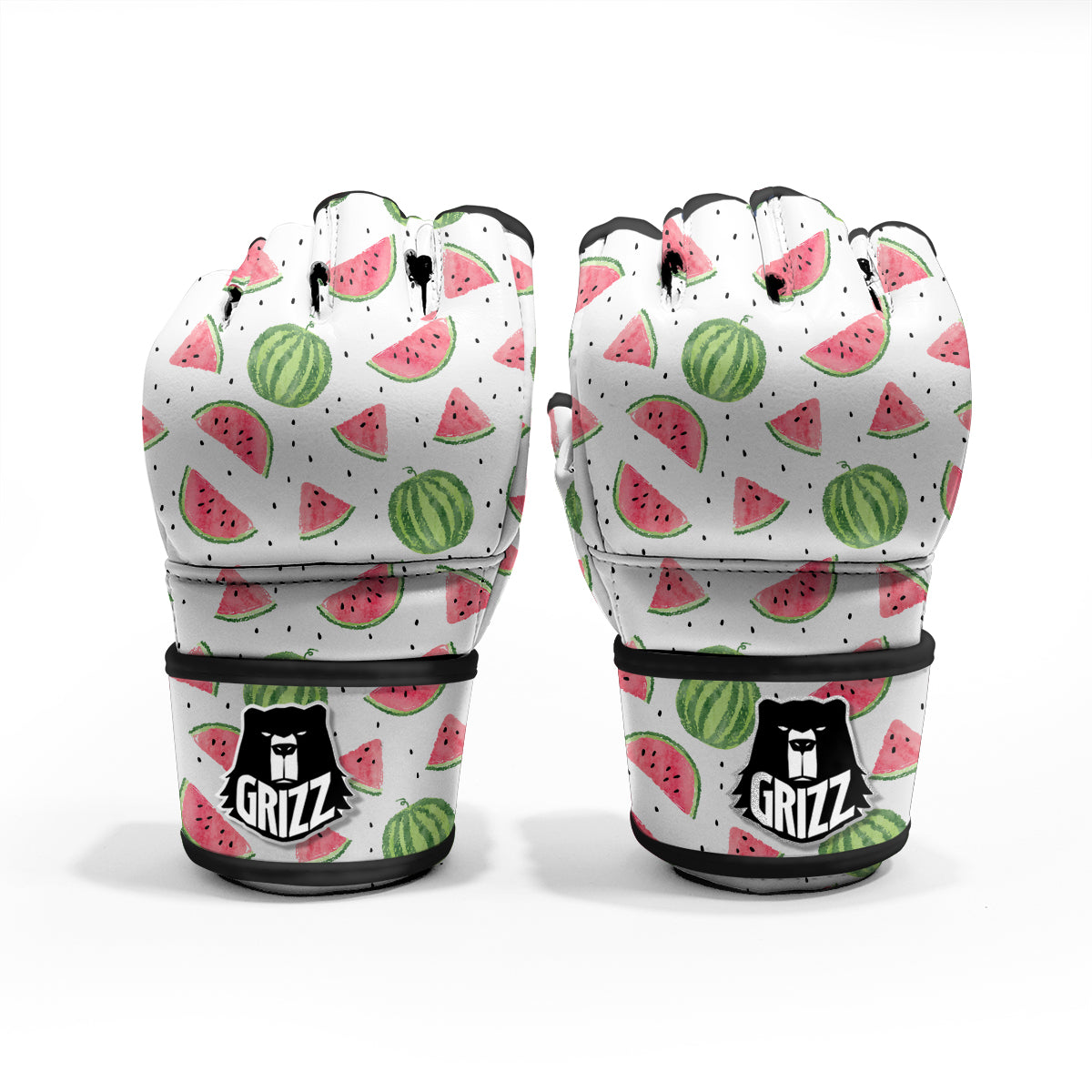 Watermelon White Summer Print Pattern MMA Gloves-grizzshop