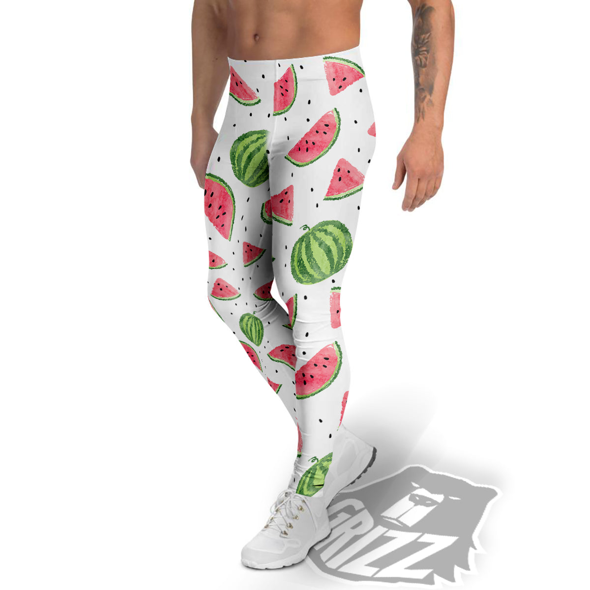 Watermelon White Summer Print Pattern Men's Leggings-grizzshop