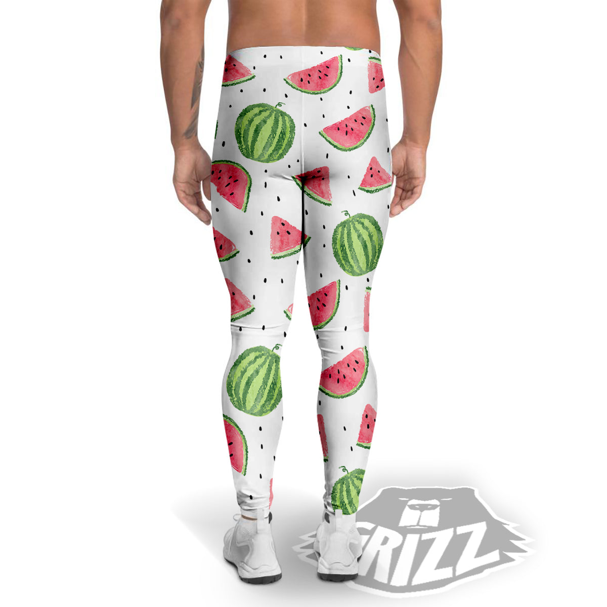 Watermelon White Summer Print Pattern Men's Leggings-grizzshop