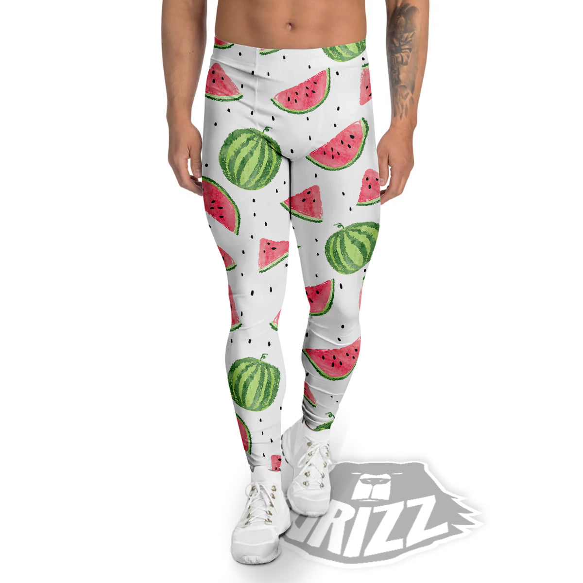 Watermelon White Summer Print Pattern Men's Leggings-grizzshop