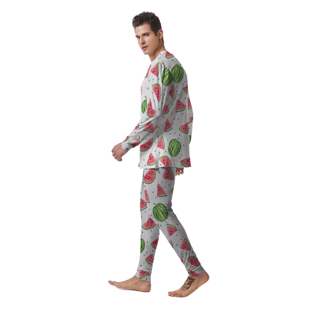 Watermelon White Summer Print Pattern Men's Pajamas-grizzshop