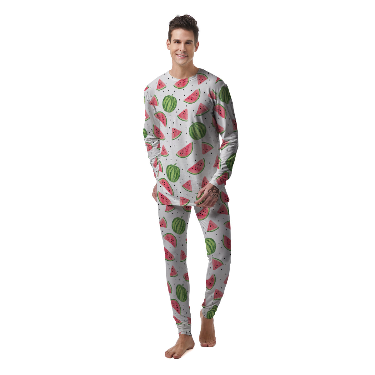 Watermelon White Summer Print Pattern Men's Pajamas-grizzshop