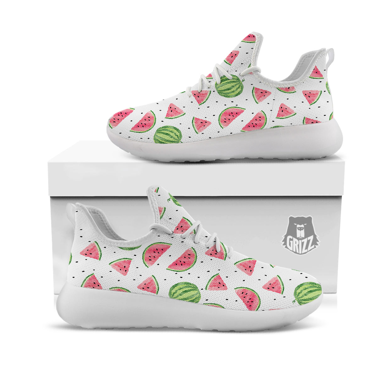 Watermelon White Summer Print Pattern White Athletic Shoes-grizzshop