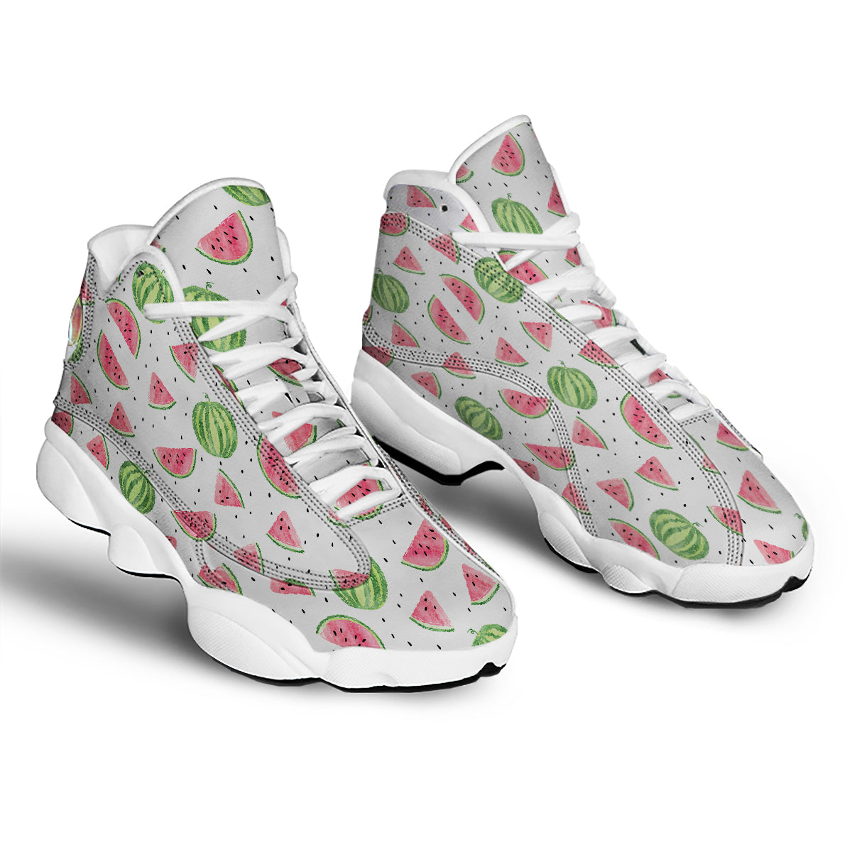 Watermelon White Summer Print Pattern White Basketball Shoes-grizzshop