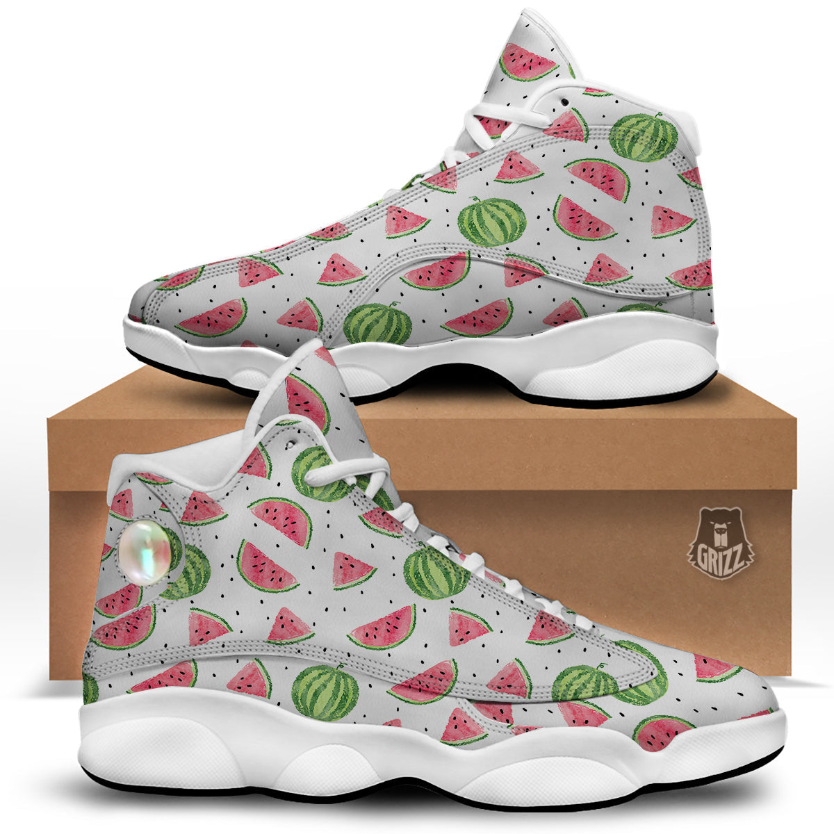 Watermelon White Summer Print Pattern White Basketball Shoes-grizzshop
