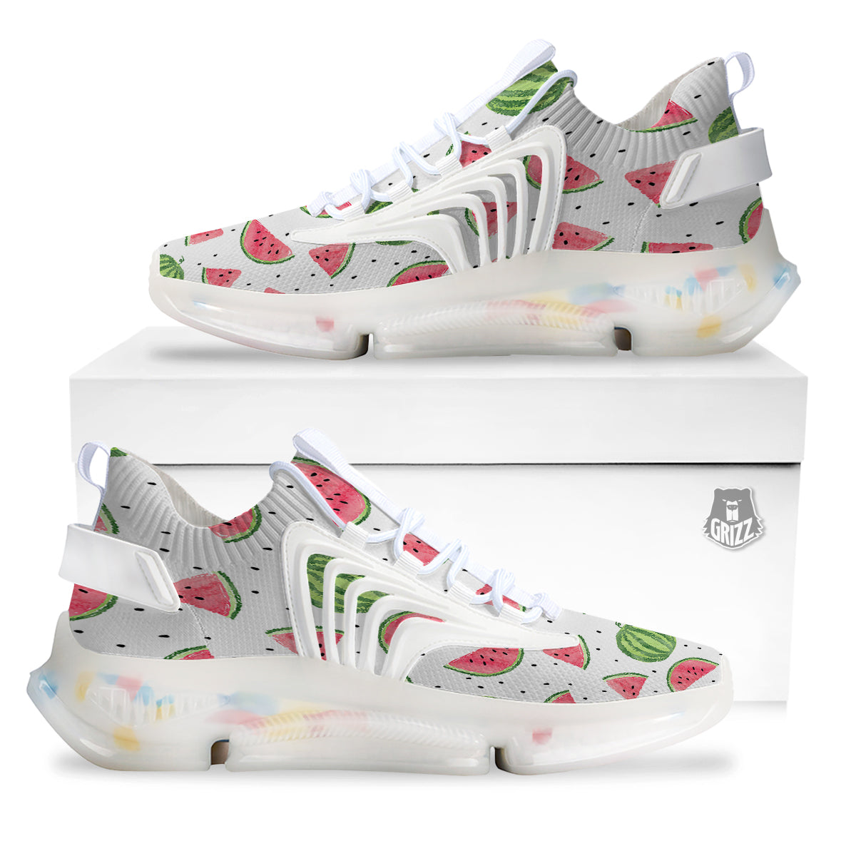 Watermelon White Summer Print Pattern White Gym Shoes-grizzshop