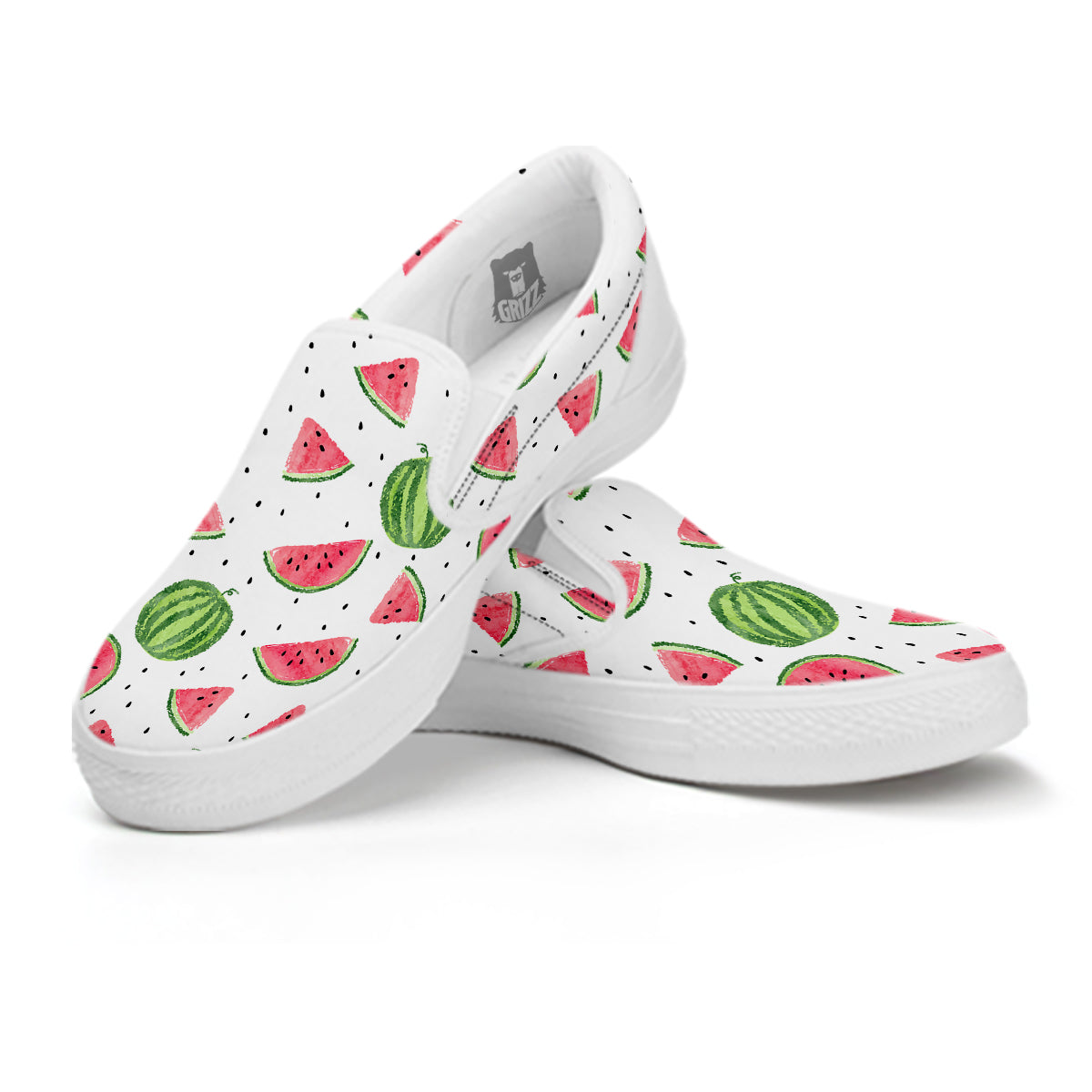 Watermelon White Summer Print Pattern White Slip On Shoes-grizzshop