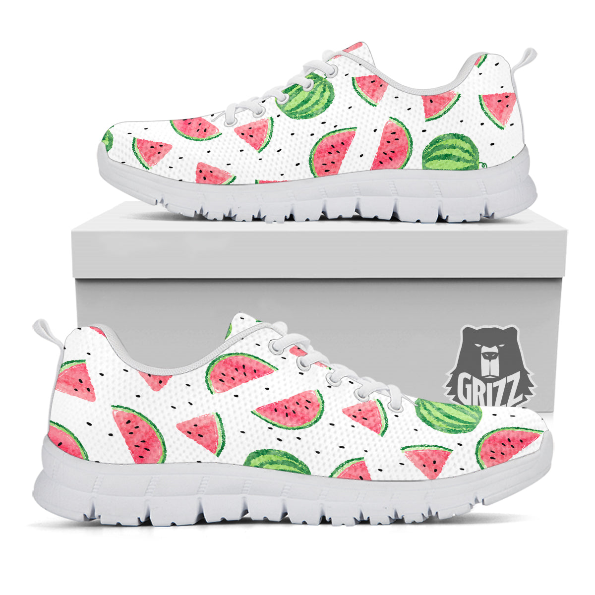 Watermelon White Summer Print Pattern White Sneaker-grizzshop