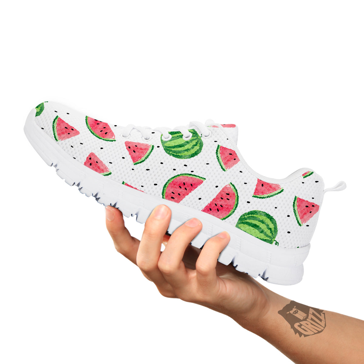 Watermelon White Summer Print Pattern White Sneaker-grizzshop