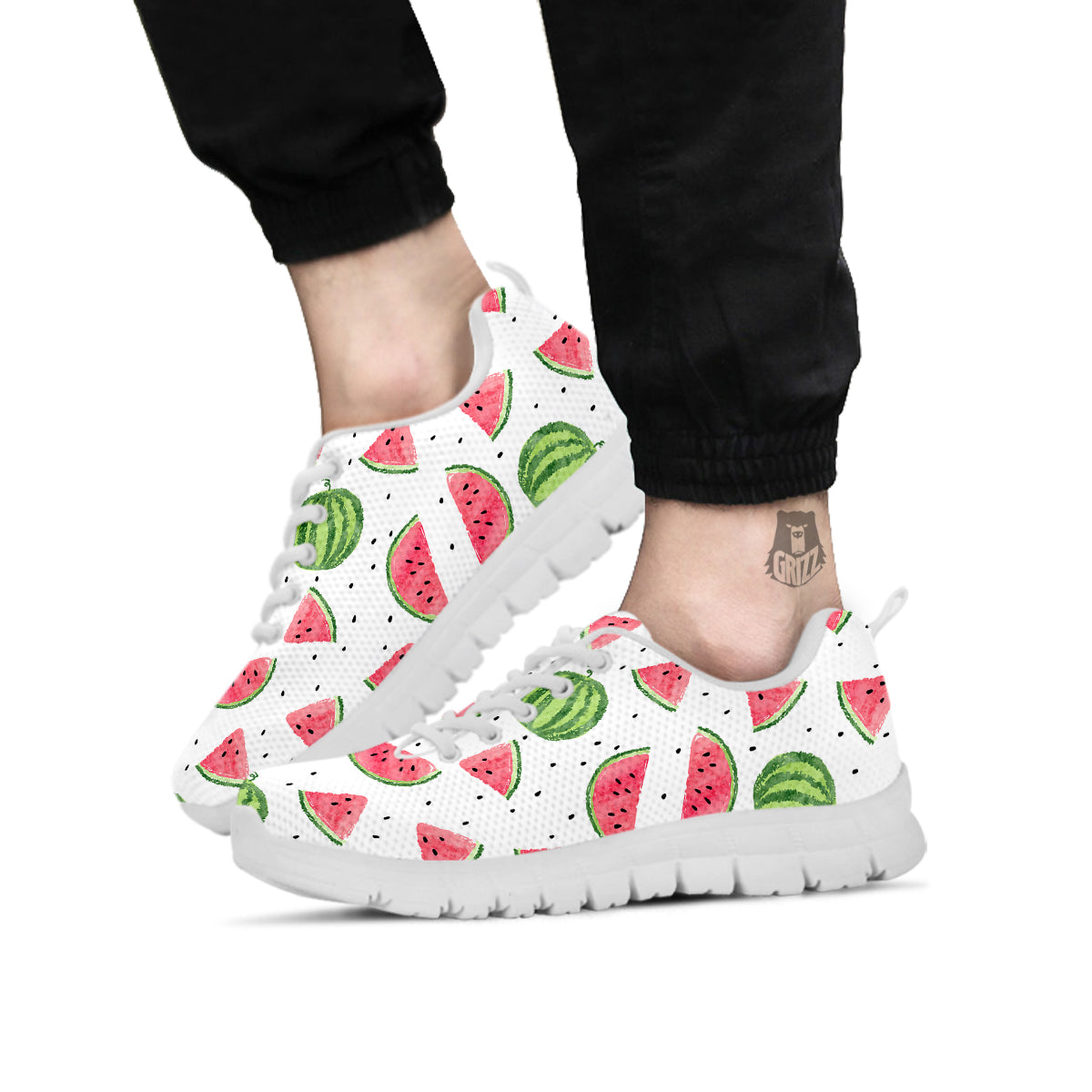 Watermelon White Summer Print Pattern White Sneaker-grizzshop