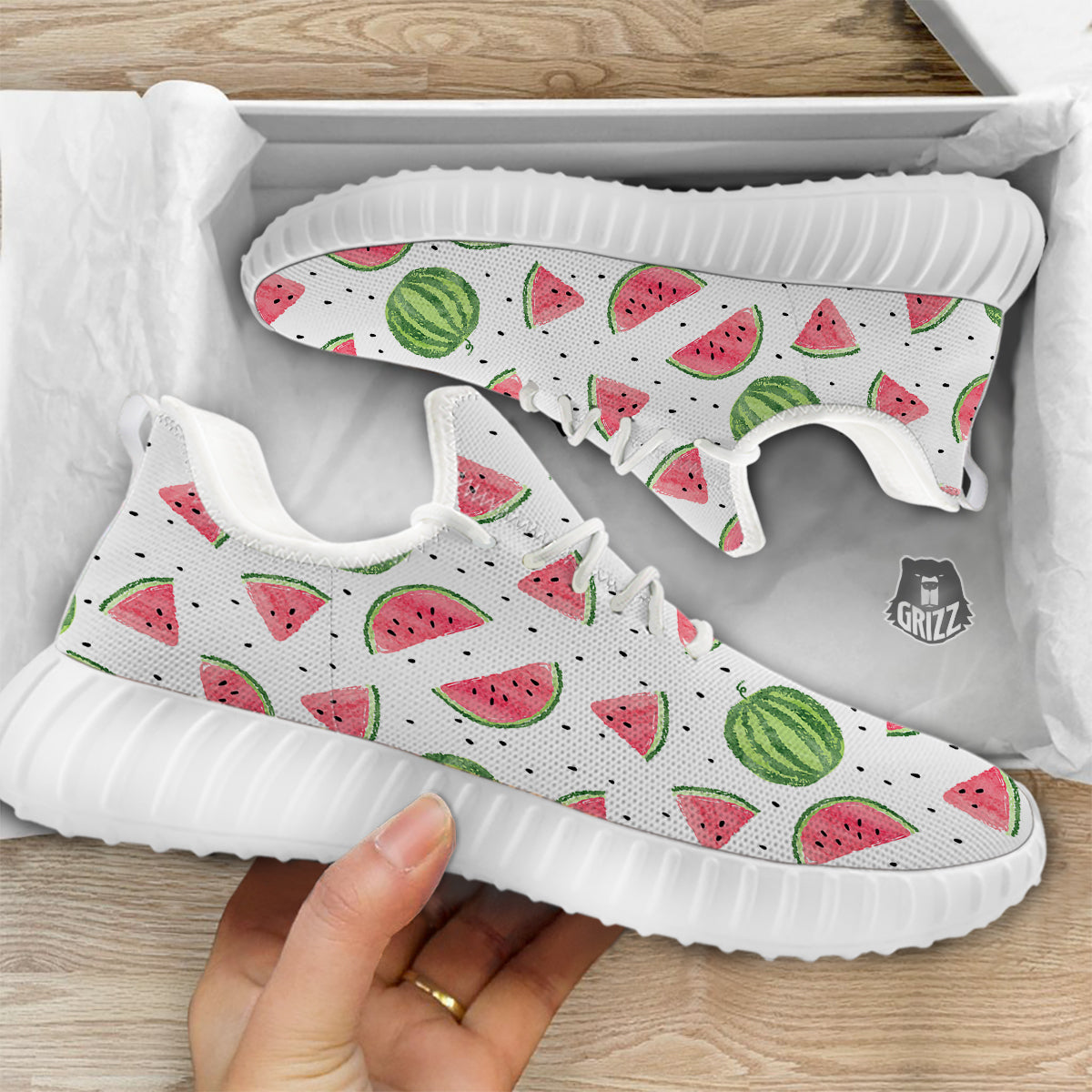 Watermelon White Summer Print Pattern White Walking Shoes-grizzshop