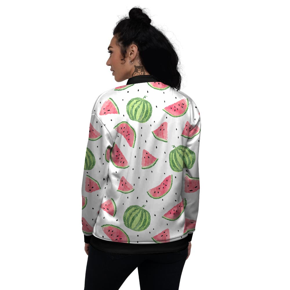 Watermelon White Summer Print Pattern Women's Bomber Jacket-grizzshop