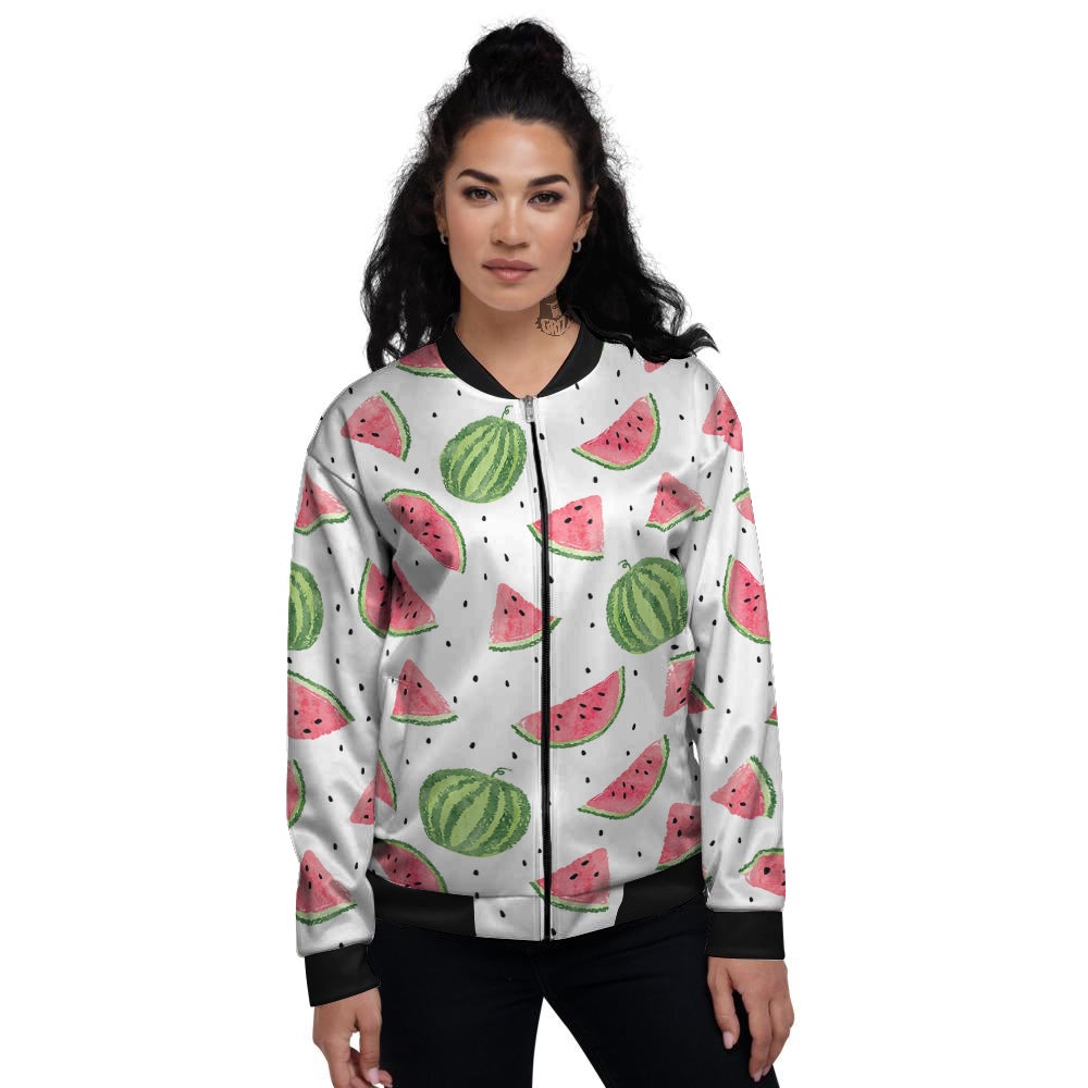 Watermelon White Summer Print Pattern Women's Bomber Jacket-grizzshop