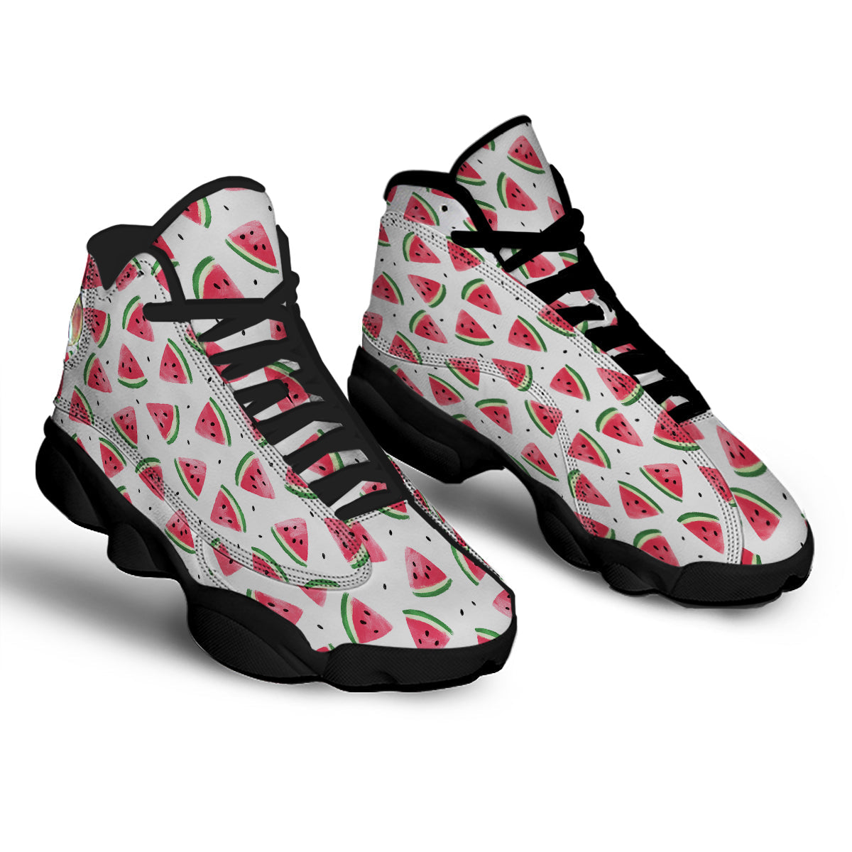 Watermelon White Tropical Print Pattern Black Basketball Shoes-grizzshop