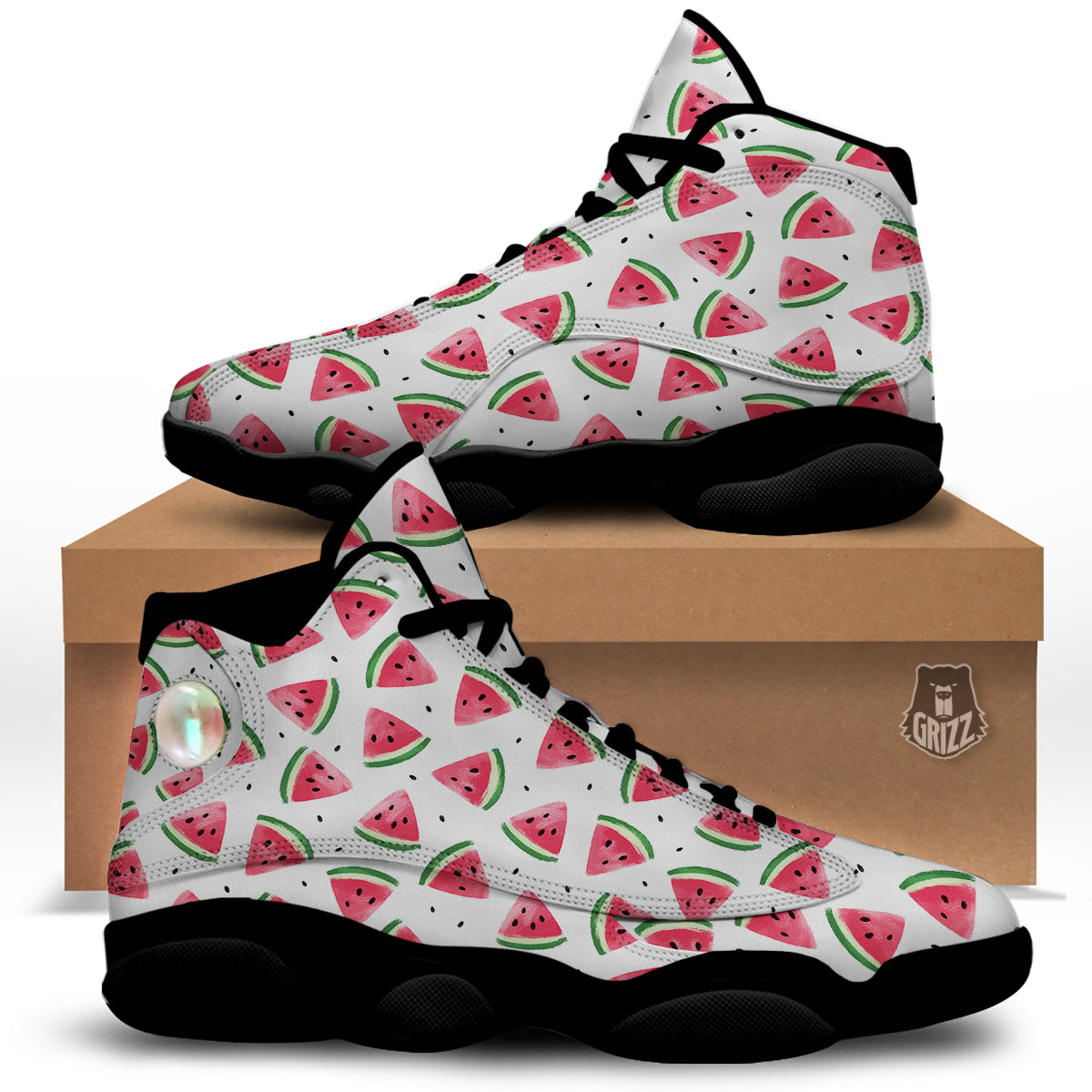 Watermelon White Tropical Print Pattern Black Basketball Shoes-grizzshop