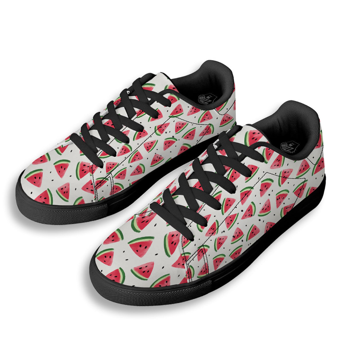 Watermelon White Tropical Print Pattern Black Low Top Sneakers-grizzshop