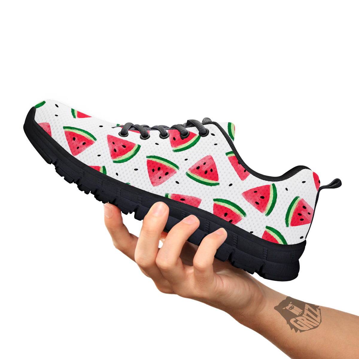 Watermelon White Tropical Print Pattern Black Sneaker-grizzshop