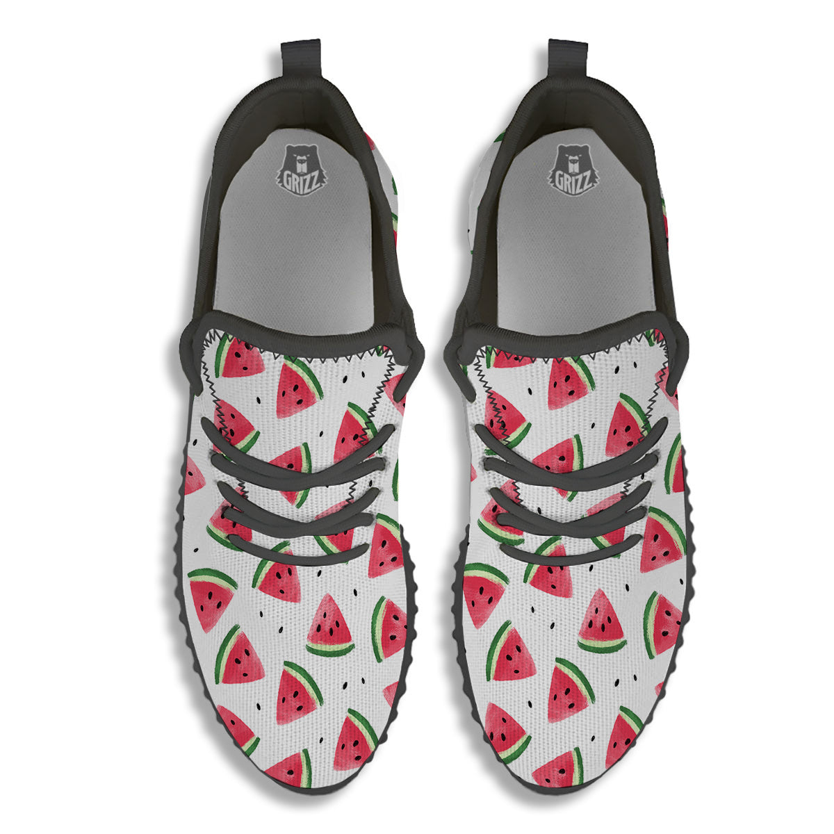 Watermelon White Tropical Print Pattern Black Walking Shoes-grizzshop
