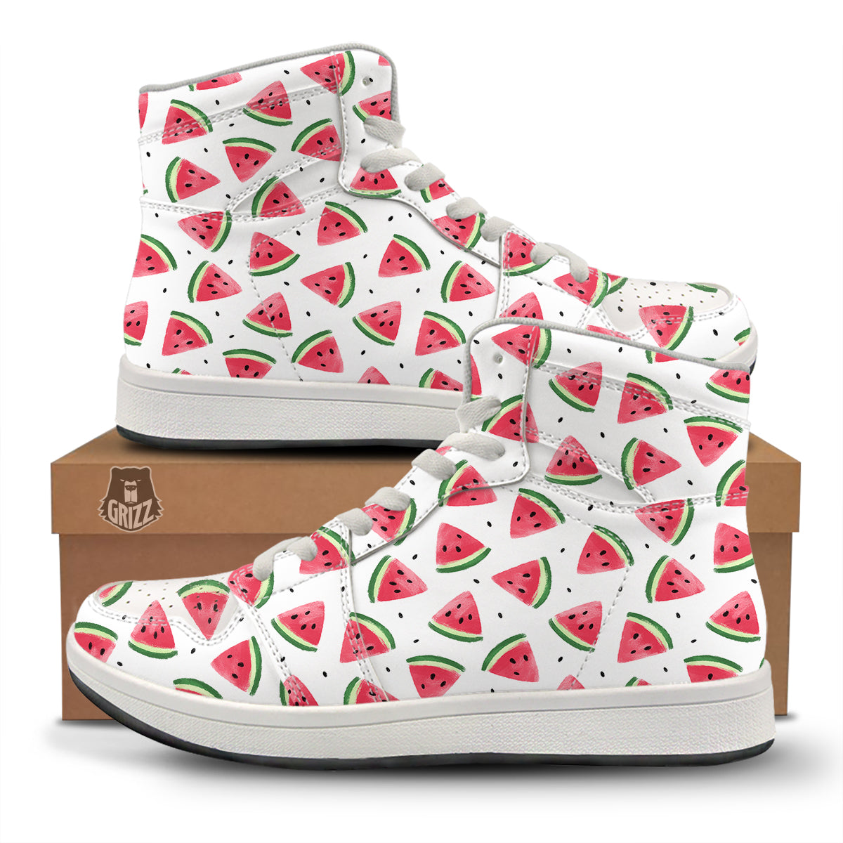 Watermelon White Tropical Print Pattern High Top Sneakers-grizzshop