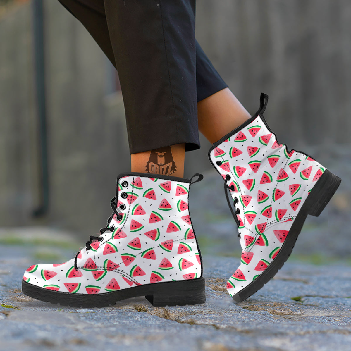 Watermelon White Tropical Print Pattern Leather Boots-grizzshop