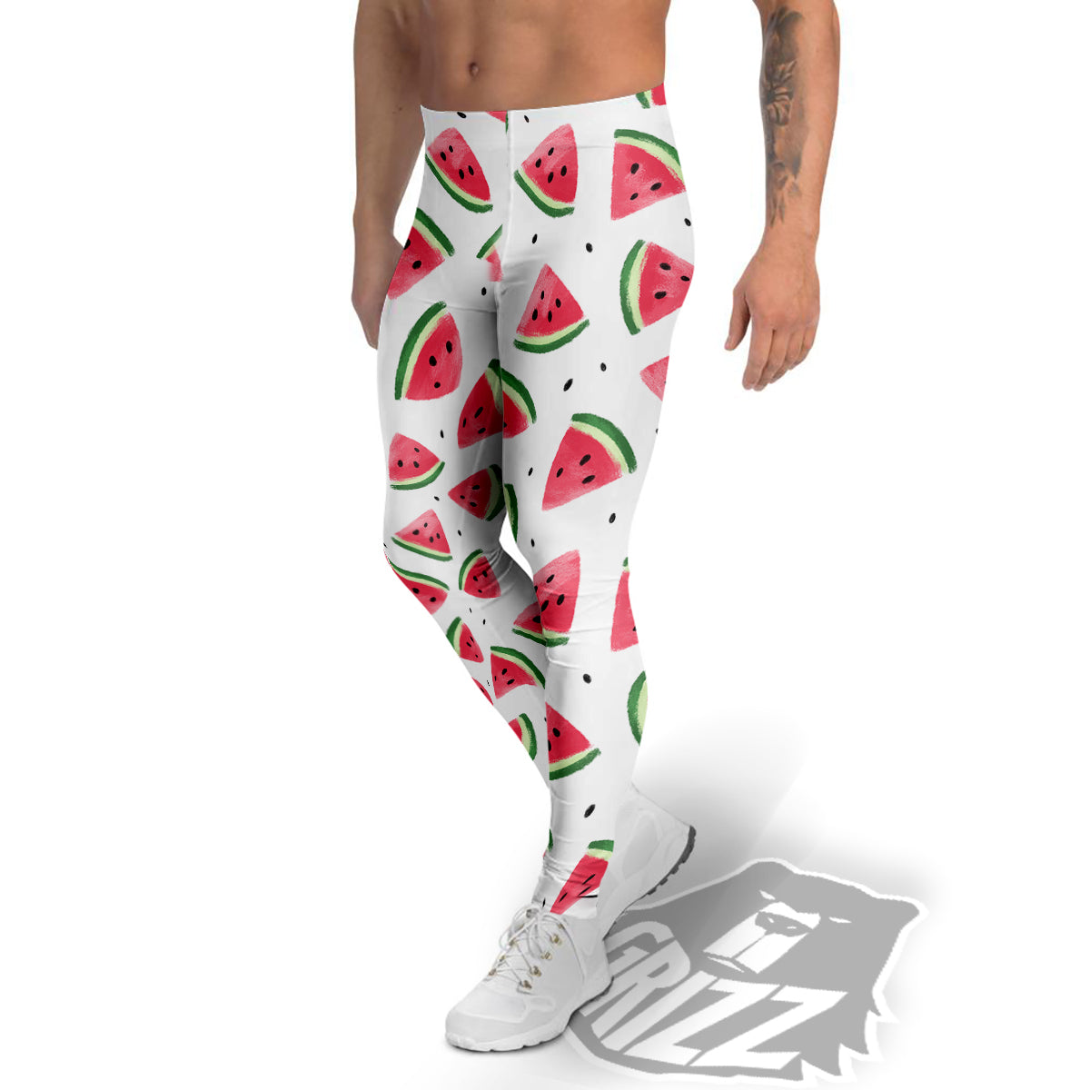 Watermelon White Tropical Print Pattern Men's Leggings-grizzshop