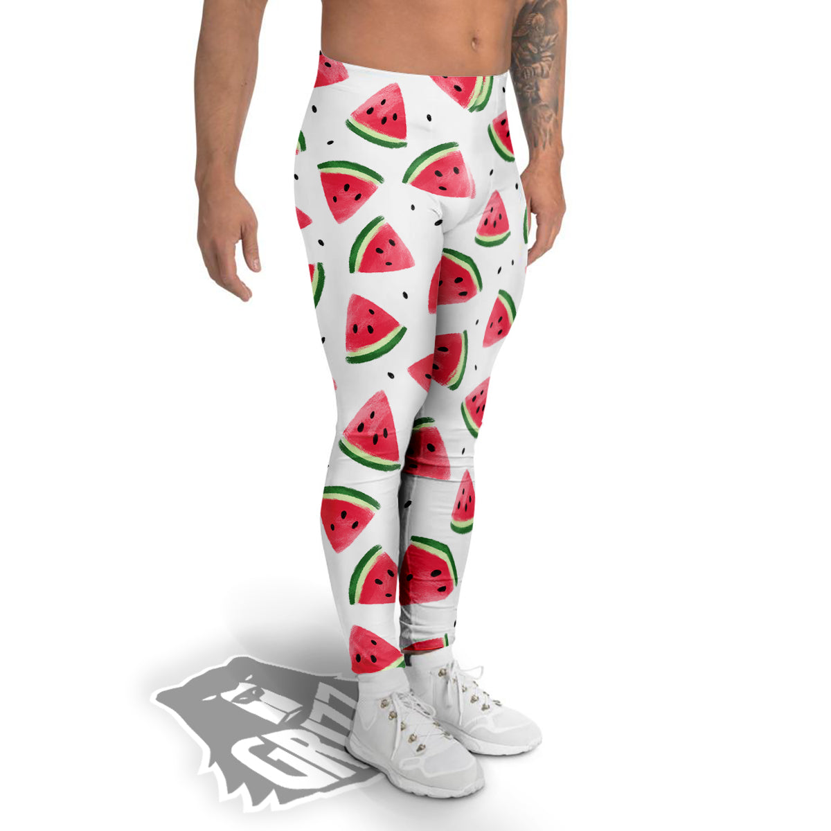 Watermelon White Tropical Print Pattern Men's Leggings-grizzshop