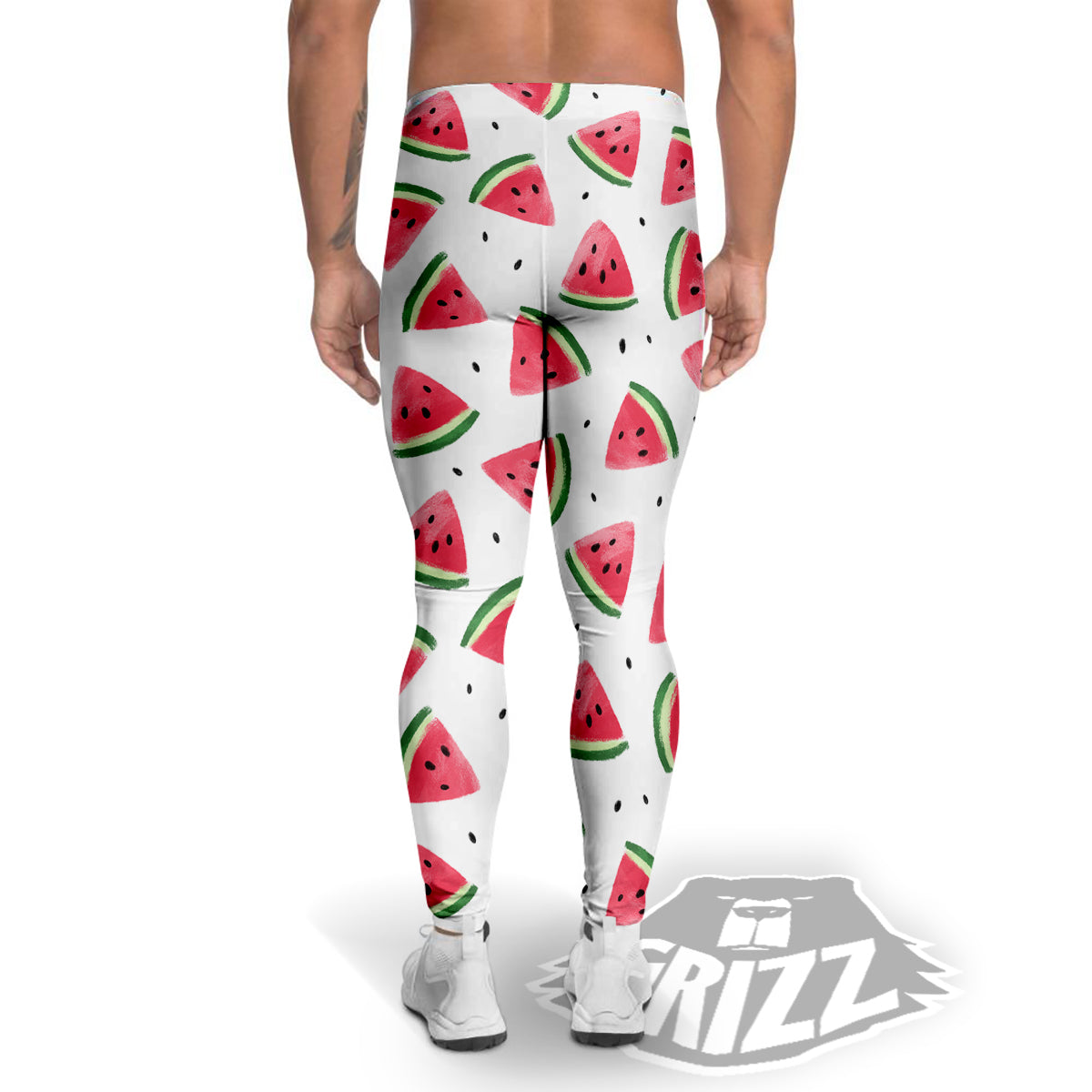 Watermelon White Tropical Print Pattern Men's Leggings-grizzshop