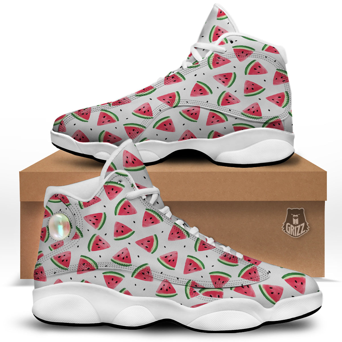 Watermelon White Tropical Print Pattern White Basketball Shoes-grizzshop