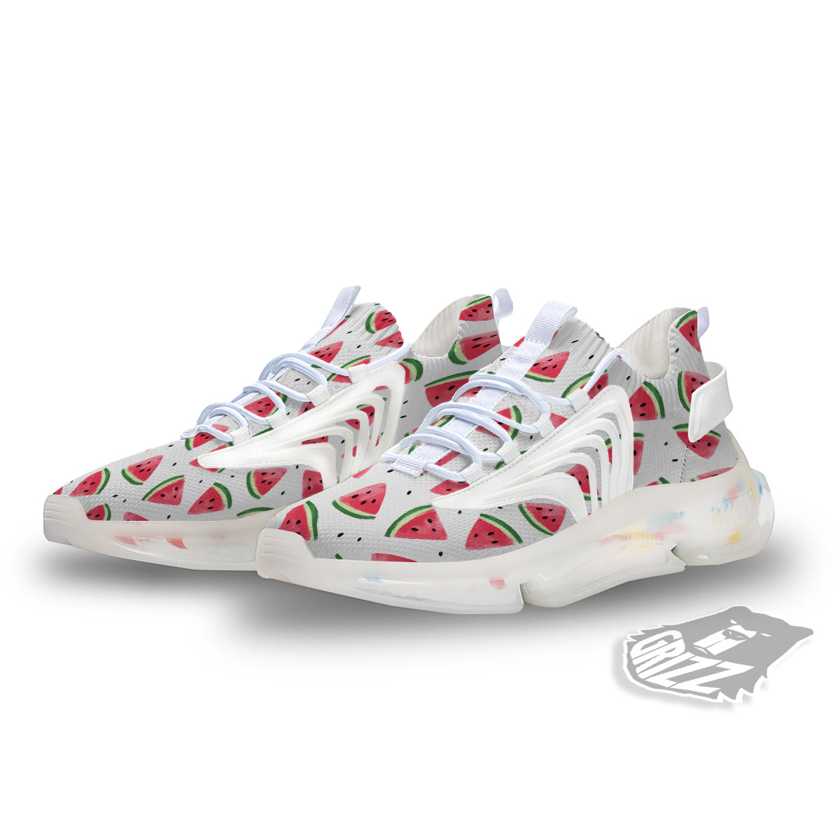 Watermelon White Tropical Print Pattern White Gym Shoes-grizzshop