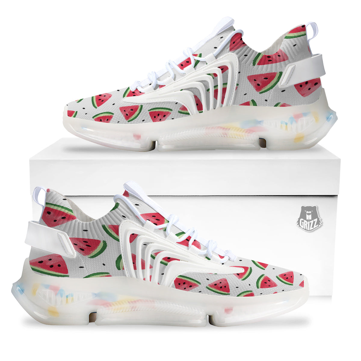 Watermelon White Tropical Print Pattern White Gym Shoes-grizzshop