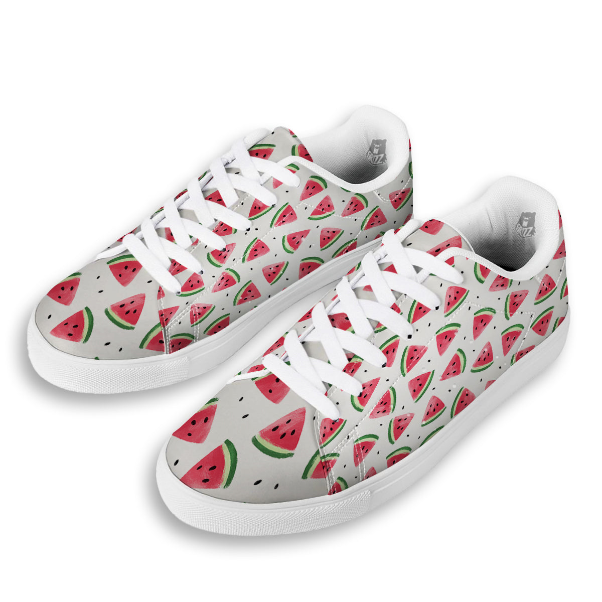 Watermelon White Tropical Print Pattern White Low Top Sneakers-grizzshop