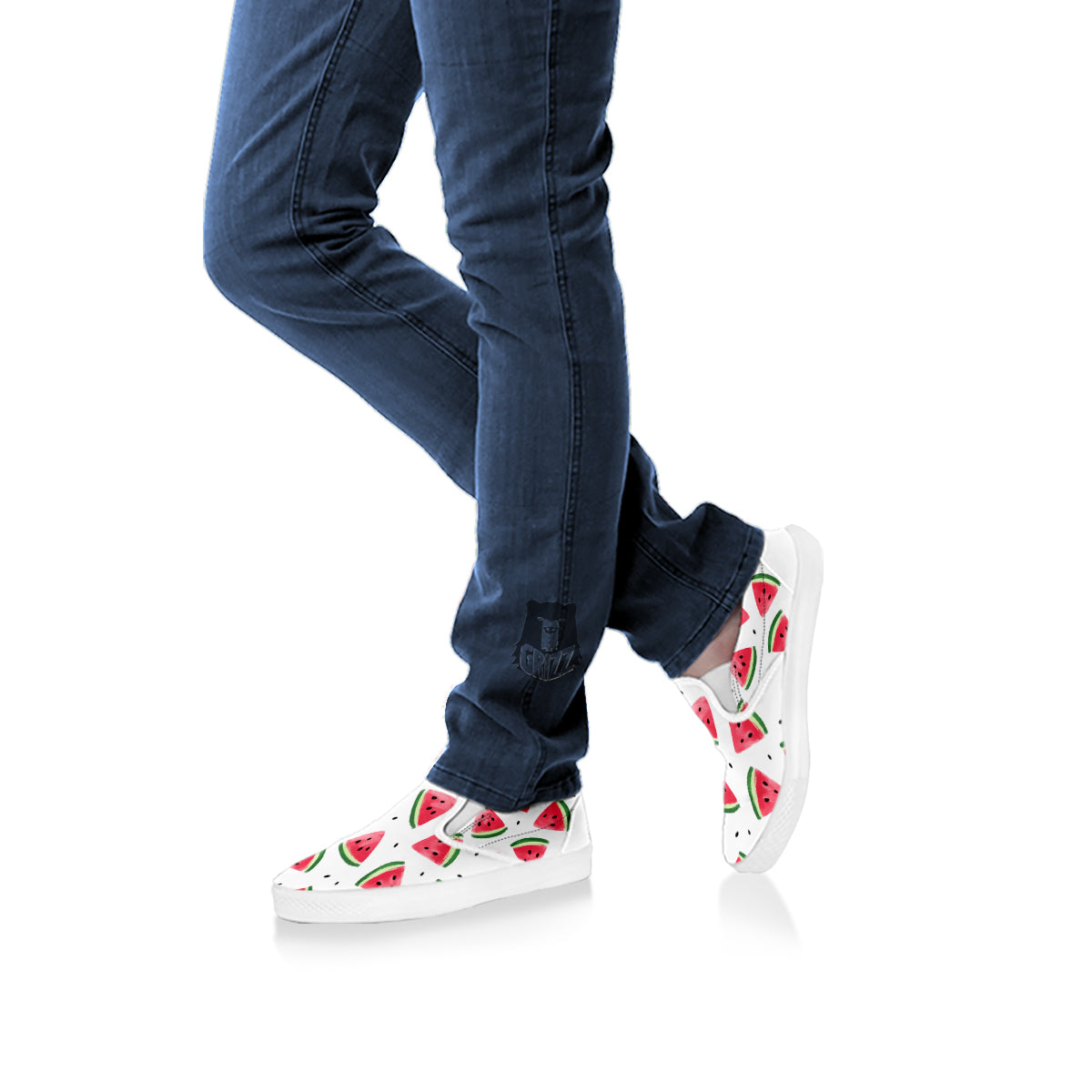Watermelon White Tropical Print Pattern White Slip On Shoes-grizzshop