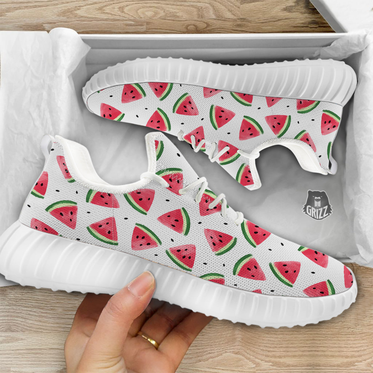Watermelon White Tropical Print Pattern White Walking Shoes-grizzshop