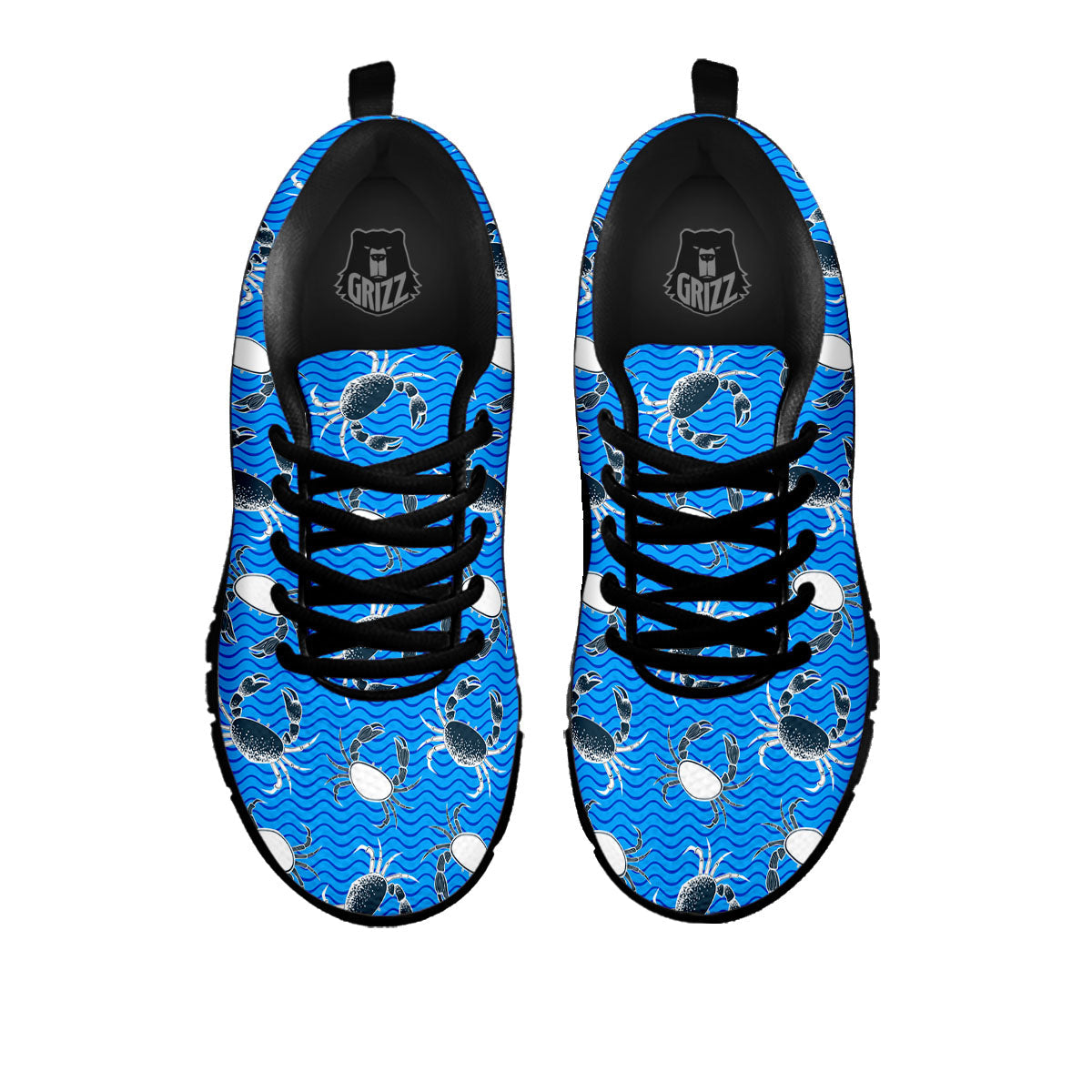 Wave Crab White And Blue Print Pattern Black Sneaker-grizzshop