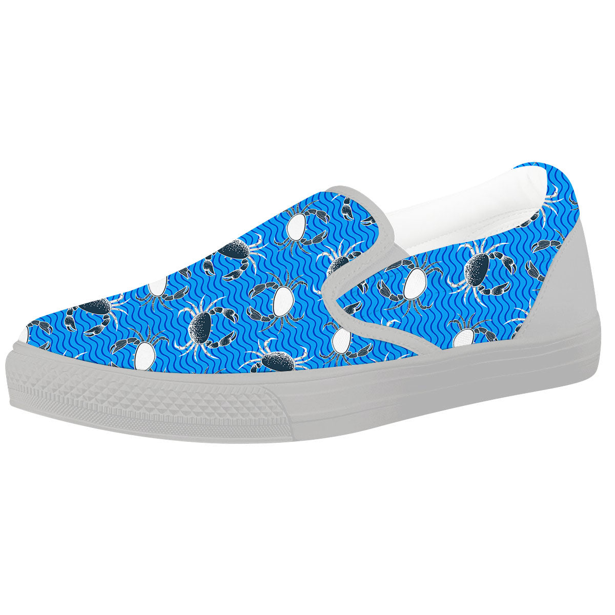 Wave Crab White And Blue Print Pattern White Slip On Shoes-grizzshop